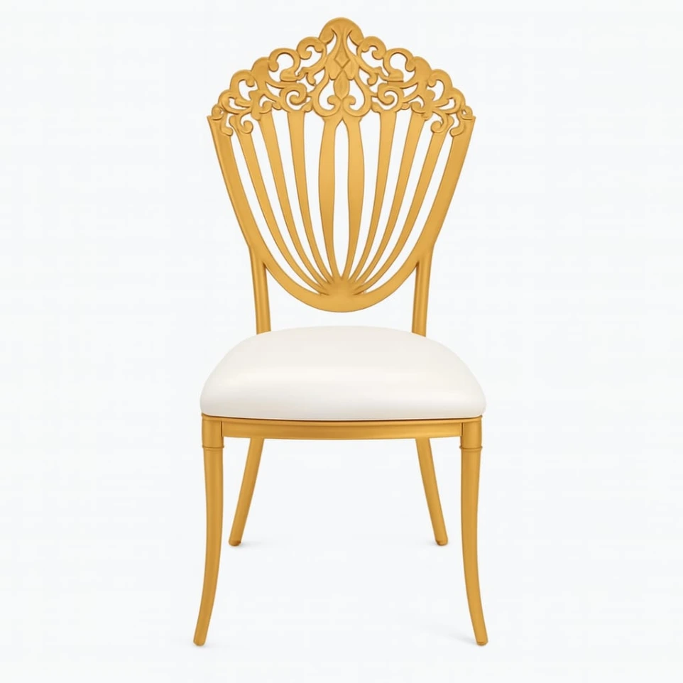 Chaise doree avec dossier sculte assise Or/Blanc